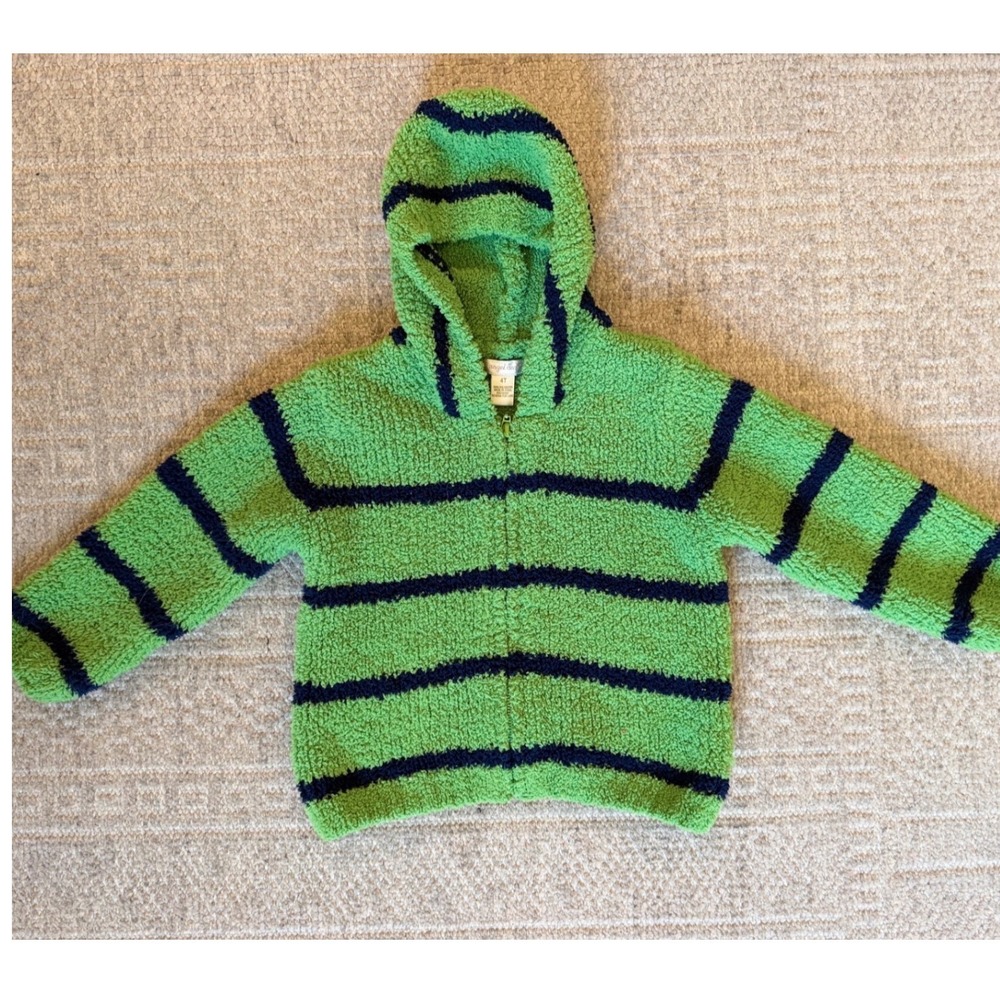 EUC Boys Angel Dear Chenille hoodie green navy stripe Toddler 4T